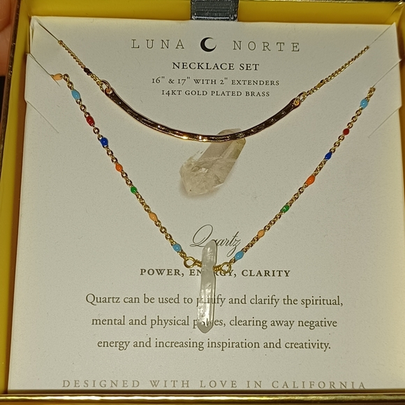 POWER OF TWO2 Luna Norte Gold plated double Layer Necklaces 1 QUARTZ PENDANT N - Picture 3 of 4